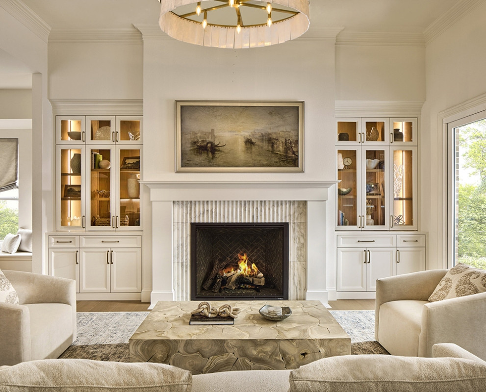 Removed existing corner fireplace to correct the room geometry and improve sightlines